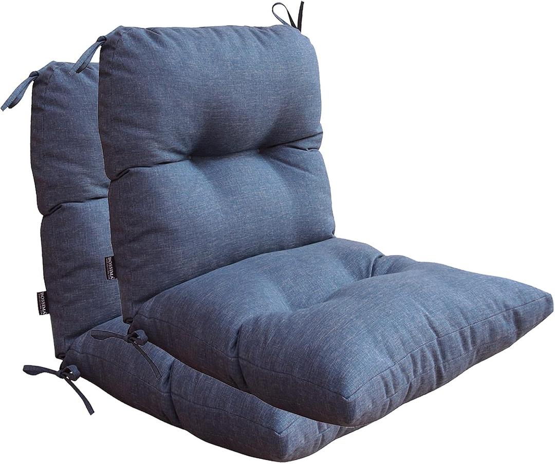 Outdoor Chair Cushions, Fade Resistant Replacement Tufted Cushion for Patio Dining Chair, Set of 2, Denim Blue
