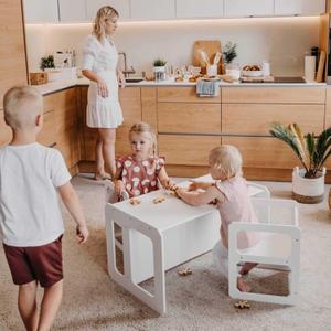 Montessori Wooden Kids Play Table Set, Toddler Table Set or Preschool Learning Table or Chair, Weaning Table, Kids Play Table (White Color Set 1 Table and 2 Chair)
