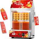 WantJoin Hot Dog Steamer - 28.8QT Commercial Electric Hot Dog Steamer with Bun Warmer, Glass Sliding Door Steaming Machine for 175 Hot Dogs and 40 Buns Adjustable Temperature Red