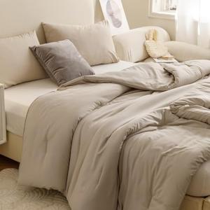 ROSGONIA Super King Comforter, Oatmeal, 120x120 Soft Bedding Blanket Quilt