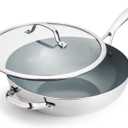 GreenPan Valencia Pro Tri-Ply Stainless Steel 12 Wok with Lid, PFAS-Free Ceramic Nonstick Coating, Induction Ready Cookware, All Cooktops, Dishwasher & Oven Safe to 600F