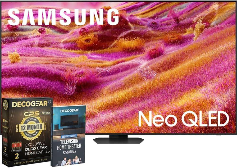 Samsung 55" Neo QLED 4K QN90F Smart TV (2025) Vision AI, Mini LED, Neo Quantum HDR+, Glare-Free Bundle with CPS Exclusive 1-Year Protection & Deco Gear Complete Home Theater Beginner's Guidebook