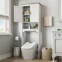 GarveeHome - Over the Toilet Storage Cabinet, 66" Tall Bathroom Space Saving Organizer with Double Doors and Adjustable Shelves for Small Bathrooms, Easy Assembly | Double Doors and Adjustable Shelves Free Standing Toilet Shelf for Small Bathrooms, Easy Assembly, White