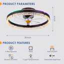 Mpayel 20" Flush Mount Ceiling Fan with RGB Light- Low Profile Modern Fan Light, Dimmable 3CCT 6Wind Speeds, LED-RGB, Bladeless Enclosed Fan with Ambient Light, Bedroom, Kids Room, Party