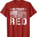 On Friday We Wear Red American Flag Military Supportive T-Shirt (Red) XL