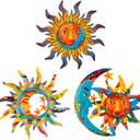 dreamskip 3 Pack Sun and Moon Wall Decor, Hanging Sun Moon & Stars Metal Wall Art, Sun Face Outdoor Wall Decor for Garden Fence Patio Yard Living Room Bedroom Decorations