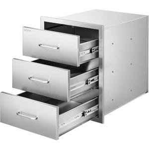 VEVOR Outdoor Kitchen Drawers 18.11" W x 23.23" D x 23.23" H, Triple-Access Stainless Steel Modular Drawer Cabinet with Handles, BBQ Island Drawer for Outdoor Kitchen or BBQ Island Patio Grill Station