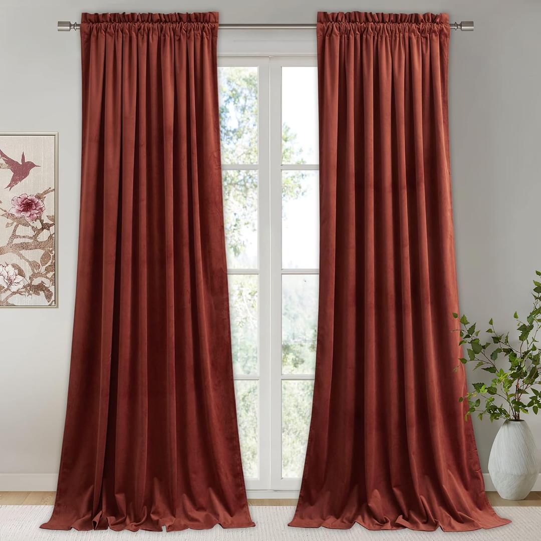 StangH Rust Velvet Curtains for Bedroom, Luxury Room Darkening Window Drapes Thermal Insulation Noise Reduction Door Panels for Dining Room/Nersury, W52 x L84, 2 Panels (Autumn Series - Rust)