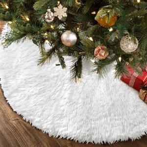 Christmas Tree Skirt 48 inches Faux Fur White Christmas Tree Skirt for Christmas Tree Decorations Winter Holiday Home Christmas Party Ornaments (White)