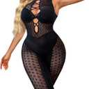 Buitifo Woman Nylon Lingerie Bodysuit Fishnet Bodystocking Sexy Tights Rave Outfits(BlackV,M) (Black)