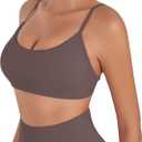 Sunzel Women's Open Back Sports Bra Adjustable Spaghetti Strap Seamless Low Impact Workout Gym Yoga Bra with Removable Pads (Brown, L)