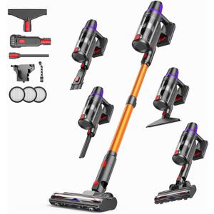 TechRise Cordless Vacuum Cleaner, 500W/45Kpa Stick Vacuum for Home, Anti-Tangle Brush & 8-in-1 Self-Standing, Up to 60Mins Runtime Lightweight with LED Display for Hardwood Floor,Carpet,Pet Hair