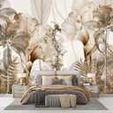 Modern Neutral Beige Abstract Tropical Leaves Art Wallpaper Peel and Stick Canvas material beige tropical palm leaf wallpaper easy peel and stick removable waterproof durable home decor, 135" x 96"