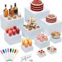10 Pcs White Acrylic Buffet Risers with Mini Sign and Marker, Food Risers Display Stands for Buffet Table Party Catering Dessert Jewelry Collectibles,Acrylic Cube Nesting Boxes with Hollow Bottoms 8 Sizes (10" 9" 8" 7" 6" 5" 4" 4" 3" 3")
