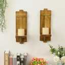 OwnMy Wood Wall Candle Sconces Set of 2, Brown Hanging Pillar Candle Holders Farmhouse Wall Decors, Rustic Candle Sconces Hanging Candlestick Holder for Living Room Fireplace Dining Room Bedroom