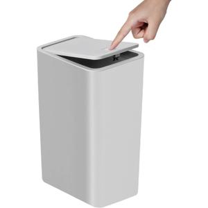 TIPGO Bathroom Trash Can with Lid, 10 Liter/ 2.6 Gallon Slim Garbage Can, Small Trash Bin Waste Basket with Pop-Up Lid for Kitchen, Bedroom, Living Room, Office (Grey) (1 Pack)