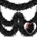 25 Feet Metallic Twist Tinsel Garland - Wall Hanging Backdrop for Parade Floats, Christmas Eve, New Year, Valentine's Day Parties (Black, 4in x 25ft)