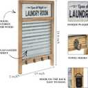 EMAX HOME Galvanized Washboard,Laundry Washboard Sign with Towel Hooks,Laundry Room Deco,Large Farmhouse Metal and Wood Washboard , Vintage Decorative Wall Decor Sign