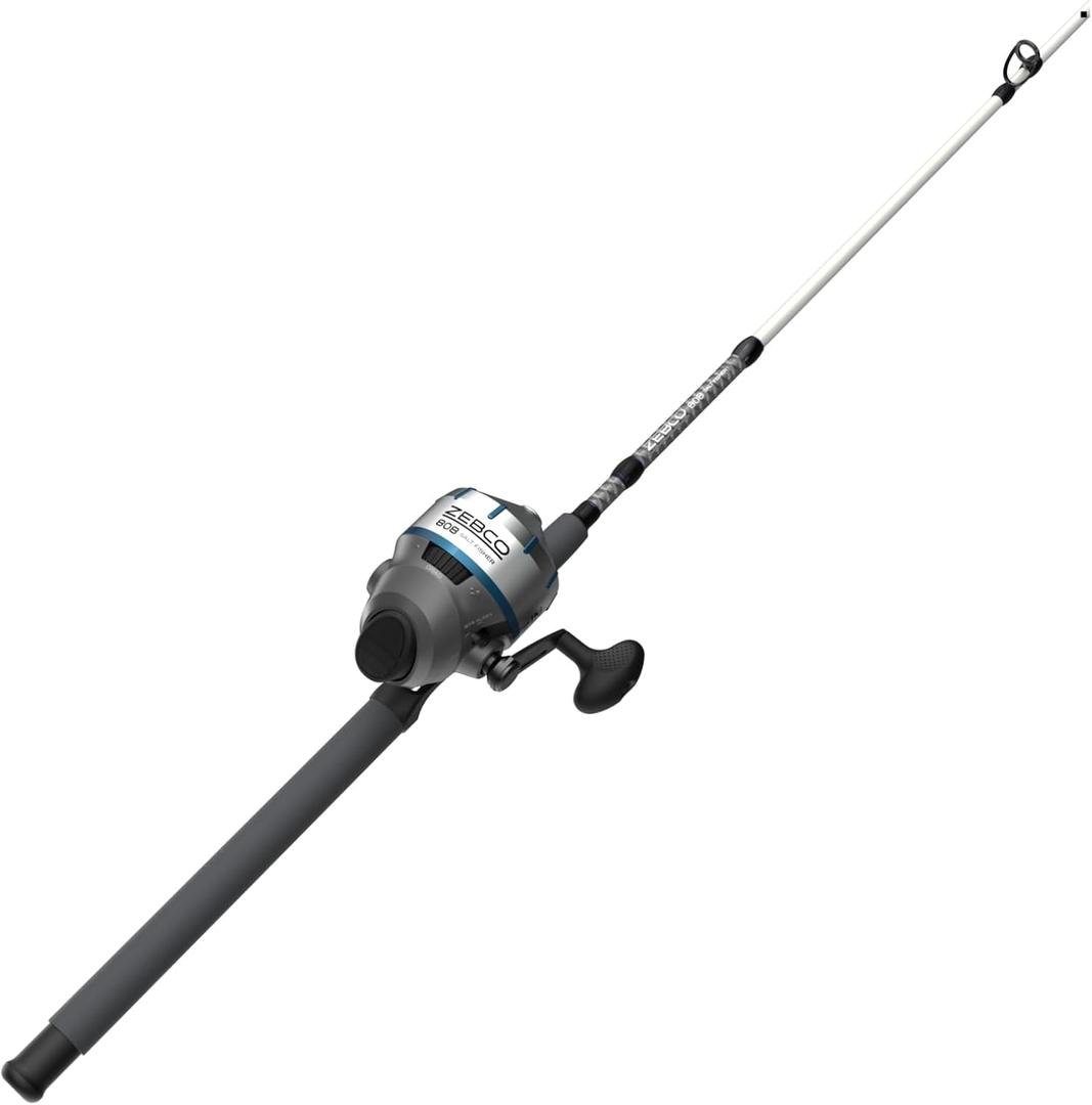 Zebco 808 Saltwater Spincast Reel and Fishing Rod Combo, 7-Foot 2-Piece Fishing Pole, Size 80 Reel, Changeable Right- or Left-Hand Retrieve, Pre-Spooled with 20-Pound Zebco Line, Black