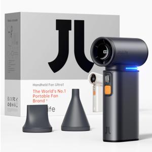 JISULIFE Portable Handheld Turbo Fan, 100 Speeds Adjustable Mini Personal Fan, 9000mAh USB Rechargeable Battery Operated, LED Display, Metal Shell with Accessories Gifts for Men Women Travel- Grey