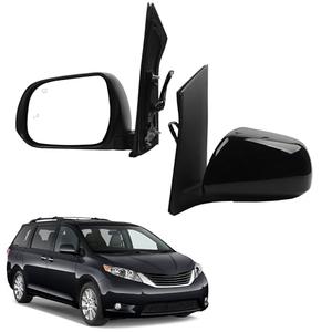Dasbecan Left Driver Side Door Mirror Compatible With 2013-2017 Toyota Sienna Side Mirror with Manual Folding Power Heated Glass BSD Replace#TO1320301 Gloss Black Cover (6pins)