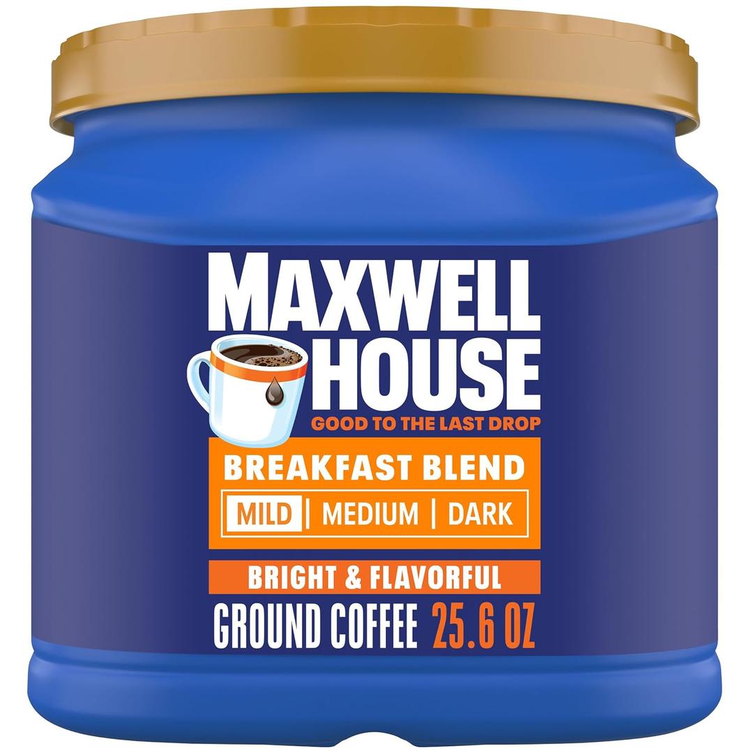 Maxwell House Breakfast Blend Mild Roast Ground Coffee, 25.6 oz Canister (EXP 03/03/26)