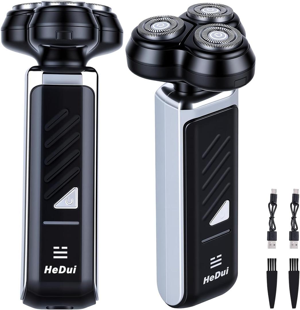 2-Pack Electric Rotary Shavers for Men 3D Floating Head Rotary Razor USB-C Rechargeable Easy Clean Magnetic Head Ideal Gift for Dad Husband Travel Razor for Men