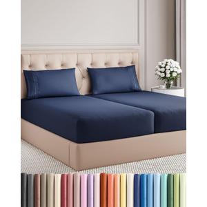 Split King Size 5 Piece Sheet Set - Comfy Breathable & Cooling Sheets - Hotel Luxury Bed Sheets for Women & Men - Deep Pockets, Easy-Fit, Soft & Wrinkle Free Sheets - Navy Blue Oeko-Tex Bed Sheet Set