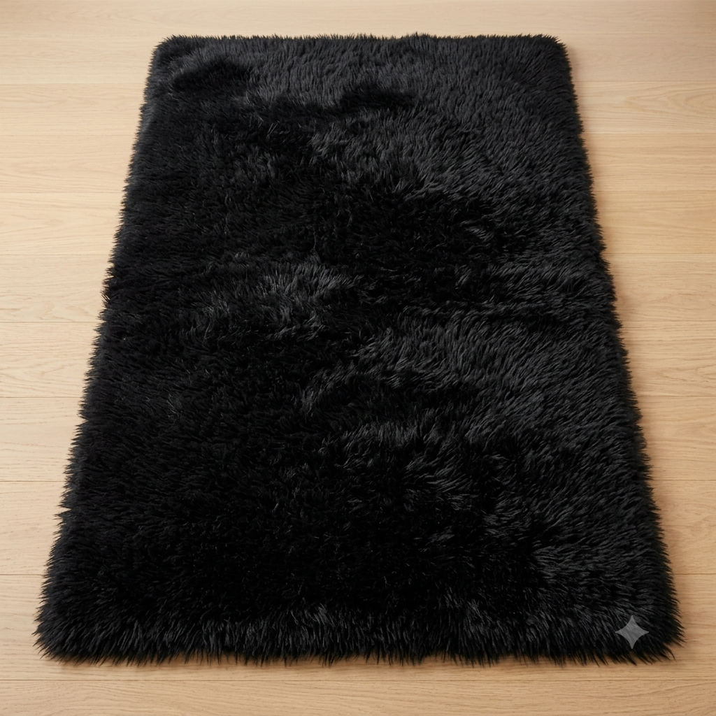 Soft Black Fluffy Area Rug, 74x47inch