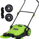 Walk Behind Manual Push Floor Sweeper - 5 Gallon Capacity - Easy Storage - Outdoor Use - Additonal Heavy Duty Brush Set
