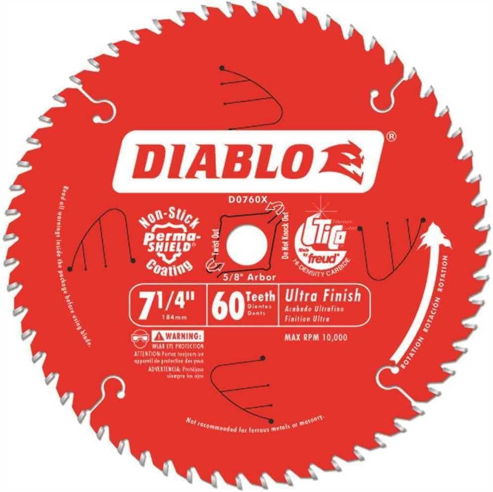Diablo Ultra Finish Circular Saw Blade - 7 1/4in. 60 Tooth, Fine Finish, Model Number D0760X