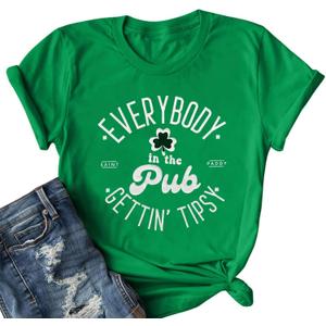 St Patricks Day Shirt Women Prone to Shenanigans and Malarkey Tshirts Shamrock Graphic Tee Tops (XL)