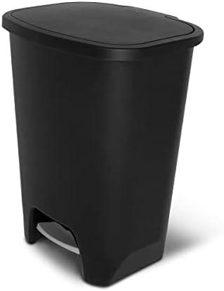 Glad 20 Gallon Trash Can - Plastic Kitchen Waste Bin with Odor Protection of Lid - Hands Free with Step On Foot Pedal and Garbage Bag Rings, Black