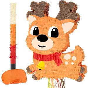 Christmas Reindeer Pinata, Pinata Pack with Bandage and Bat for Christmas Party Decoration, Bright Brown