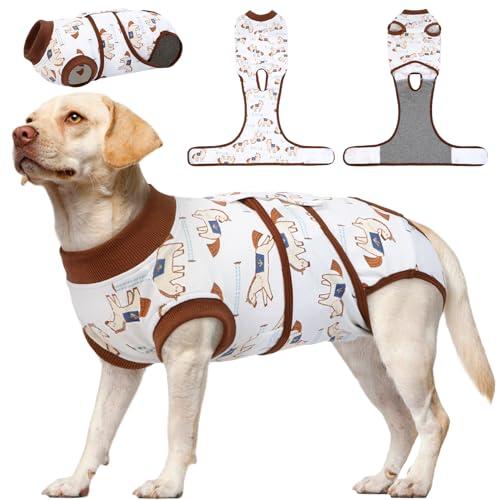 Kuoser Dog Recovery Suit for Post-Surgery Care, Spay Neuter Bodysuit for Female & Male Dogs, Anti-Licking Surgical Onesie, Snug Fit for Abdominal Wound Protection & Skin Healing, BrownPony XXL