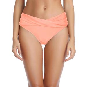 Tempt Me Women Twist Bikini Bottom Moderate High Cut Bathing Suit Bottoms Ruched Swimsuit Bottom (Large, Light Pink)