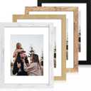 iRahmen 11x14 Picture Frame Set of 4, High Definition Tempered Glass 11 x 14 Frames Display 8x10 Pictures with Mat, Mixed Color Wood Photo Frame Wall Mounting
