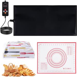 Sourdough Bread Baking Set with Adjustable Bread Proofing Mat, Foldable Heat Preservation Cover and Silicone Baking Mat, Warmer Mat for Food with Thermostat Controller Combo Set