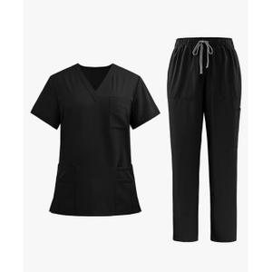 Scrubs Set for Women Medical Uniform–Stretch V-Neck Top & Straight Leg Pants with 6 Pockets for Nurse Workwear, Large Black Scrubs Set for Women Medical Uniform–Stretch V-Neck Top & Straight Leg Pants with 6 Pockets for Nurse Workwear, Large Black