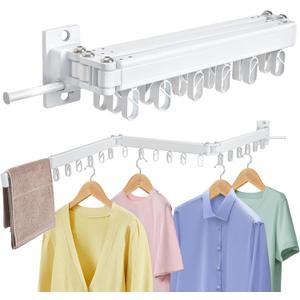 Clothes Drying Rack Wall Mounted Foldable, Retractable & Collapsible(Tri-Fold) Space-Saving Aluminum Laundry Drying Rack for Indoor & Outdoor Use - Laundry Rooms, Bathroom & Balconies (White)