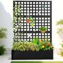 FENCY Metal Raised Garden Bed with Trellis, Metal Planter Box with Trellis, Garden Box for Climbing Plants Vegetable, 47''Lx16''Wx71''H Garden Bed with Drainage Holes(Black)