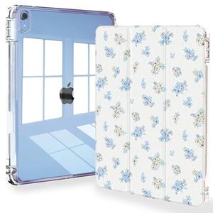 Feams for iPad A16 11th Generation 11 Inch Case 2025, iPad 10th Generation 10.9 Inch 2022, Slim Clear Back Cover with Pencil Holder & Auto Sleep, Blue Blossom
