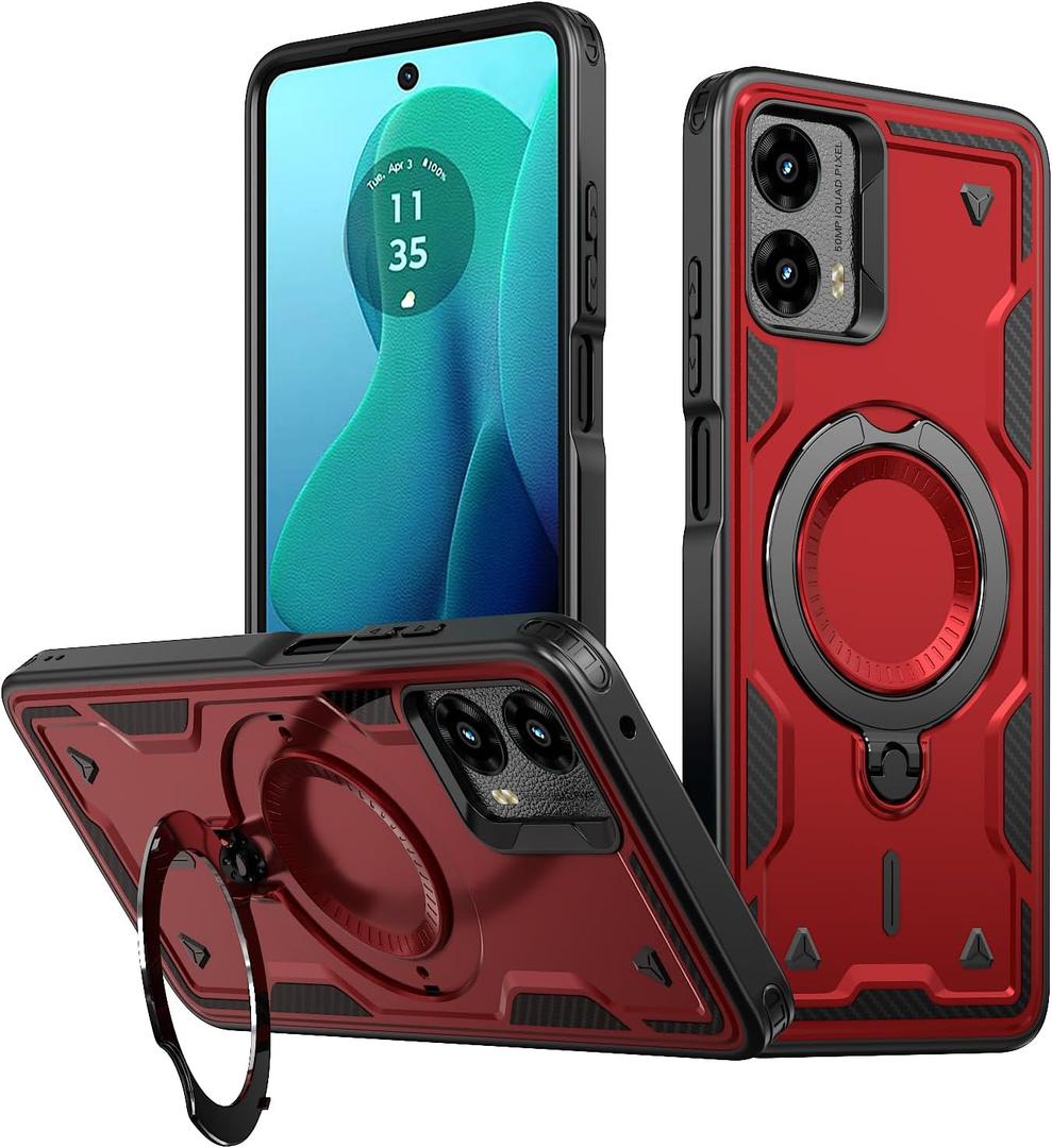 Case for Moto G 5G 2024 Case with Magnetic 360Rotatable Ring Invisible Stand [Compatible with Mag-Safe] Double Shockproof Protection Women Men Case for Moto G 5G 2024 Red TH