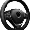 Car Steering Wheel Cover, 15 Inch Napa Leather Car Steering Wheel Protector, Slip-Resistant Elastic Steering Wheel Handle Cover, Universal Interior Accessories for Cars Trucks SUVs (Black)