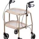 Homecraft Deluxe Walker Trolley, Mobility Aid with Built in Trays for Carrying Personal Items, Sturdy Walking Device with Hand Brakes to Control and Support, Shelves Have High Edges to Keep Objects On