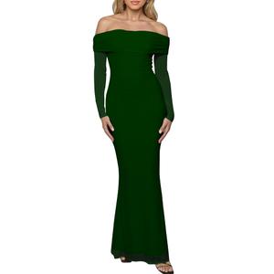BORIFLORS Women's Elegant Off The Shoulder Bodycon Long Sleeve Maxi Dress Mesh Cocktail Party Wedding Guest Formal Dresses, Size: M