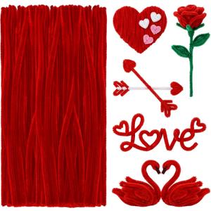 RoundFunny 100 Pcs 24" Red Extra Long Pipe Cleaners Bulk Long Chenille Stem 6 mm Thick Pipe Cleaners Craft Supplies Fuzzy Sticks for Hair DIY Arts Crafts Project