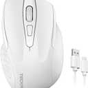 TECKNET Rechargeable Wireless Mouse, 2.4G Silent Quiet Click, 6 Adjustable 4800 DPI, Cordless Computer Mouse, Ergonomic Mouse for Laptop, 6 Buttons USB for Chromebook, Ergo Grip - White