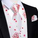 DiBanGu Mens Christmas Suit Vest and Tie Set for Men Waistcoats and Necktie Pocket Square Set for Prom Party S-3XL (Large, White Red)