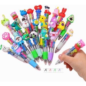 Kawaii Animal 4-in-1 Multicolor Pens (30 Pcs Bulk Pack) | Cute Ballpoint Pens for Kids Party Favors, Classroom Prizes, School Gifts with Assorted Ink - Adorable Writing Tools for Girls & Boys
